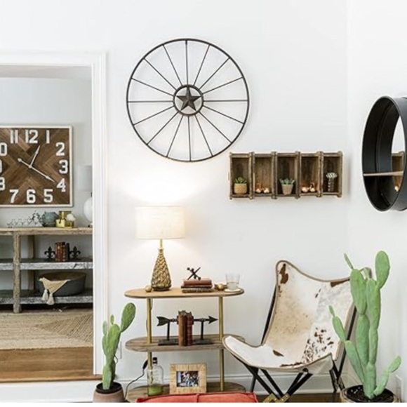 18” Black Metal Mirror with Wooden Shelf - Picture 3 of 3